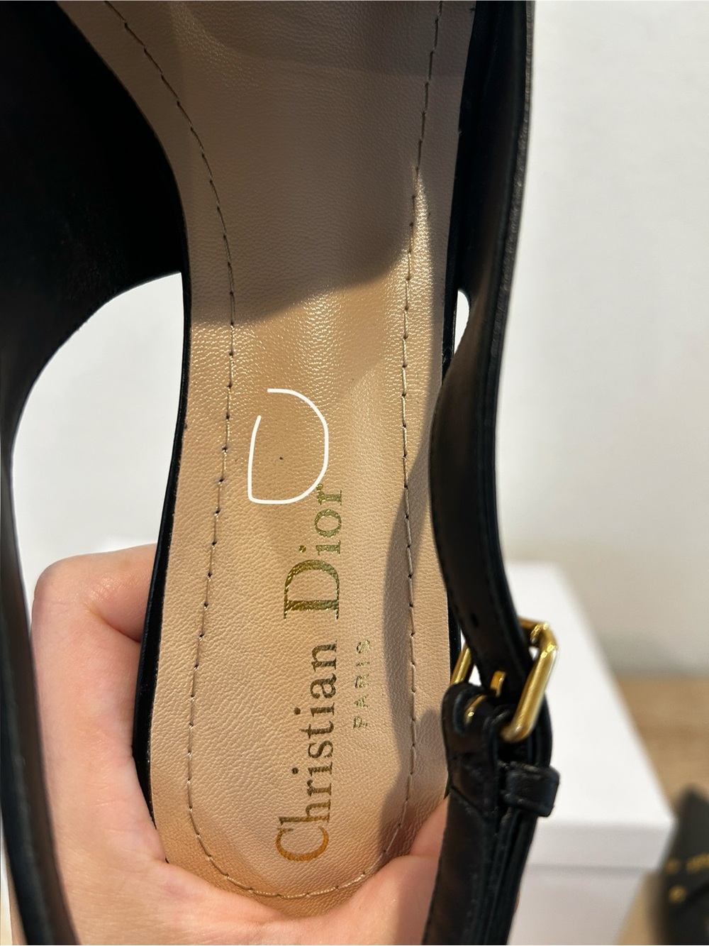 NIB DIOR Dior Boy Leather Slingback pumps w/gold-tone lettering, Size 38, $1300 - Picture 12 of 13